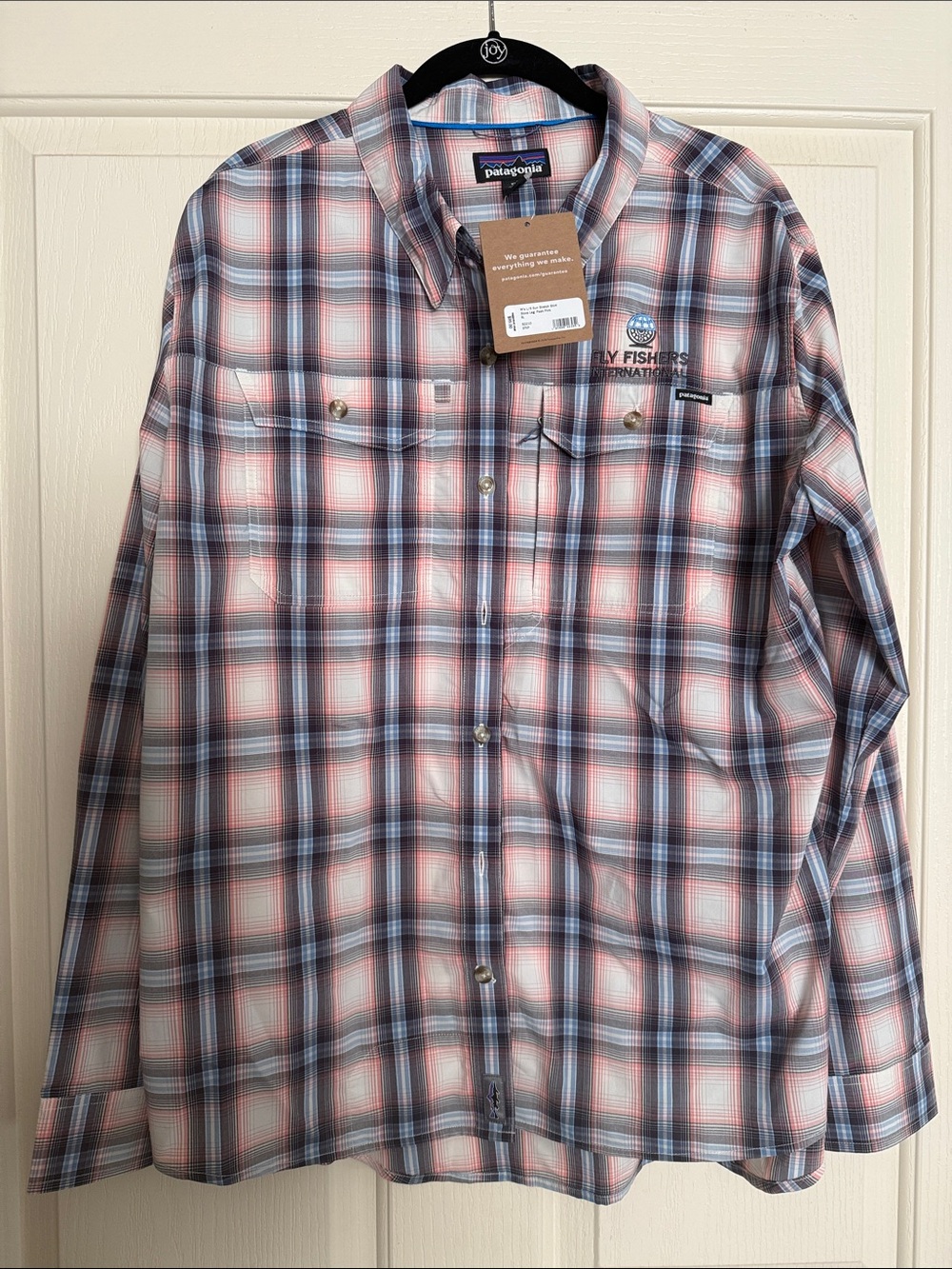NWT! Patagonia Pink and Navy Plaid Sun Stretch Fishing Shirt